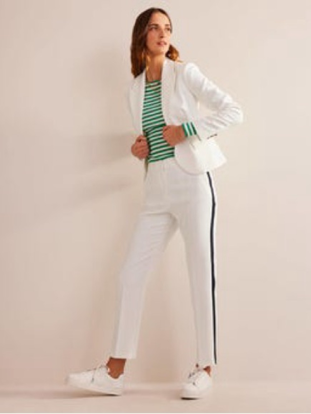 NWT Boden Kew Side Stripe White with Navy Strip Trouser Pants Cropped Ankle 6P